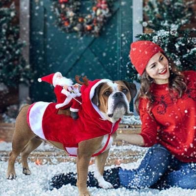 Dog Christmas Costume Dog Santa Claus Costume Dog Cat Christmas Holiday Outfit Pet Christmas Clothes Running Santa Claus Riding on Pet for Medium to Large Sized Dogs