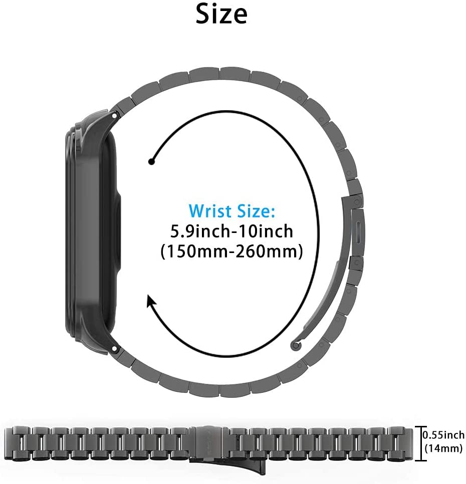 Mi Band 6 Strap for Xiaomi Mi Band 5 4 3, Stainless Steel Watch Band Metal Replacement Bracelet Wristband for Mi Smart Band 5 Black