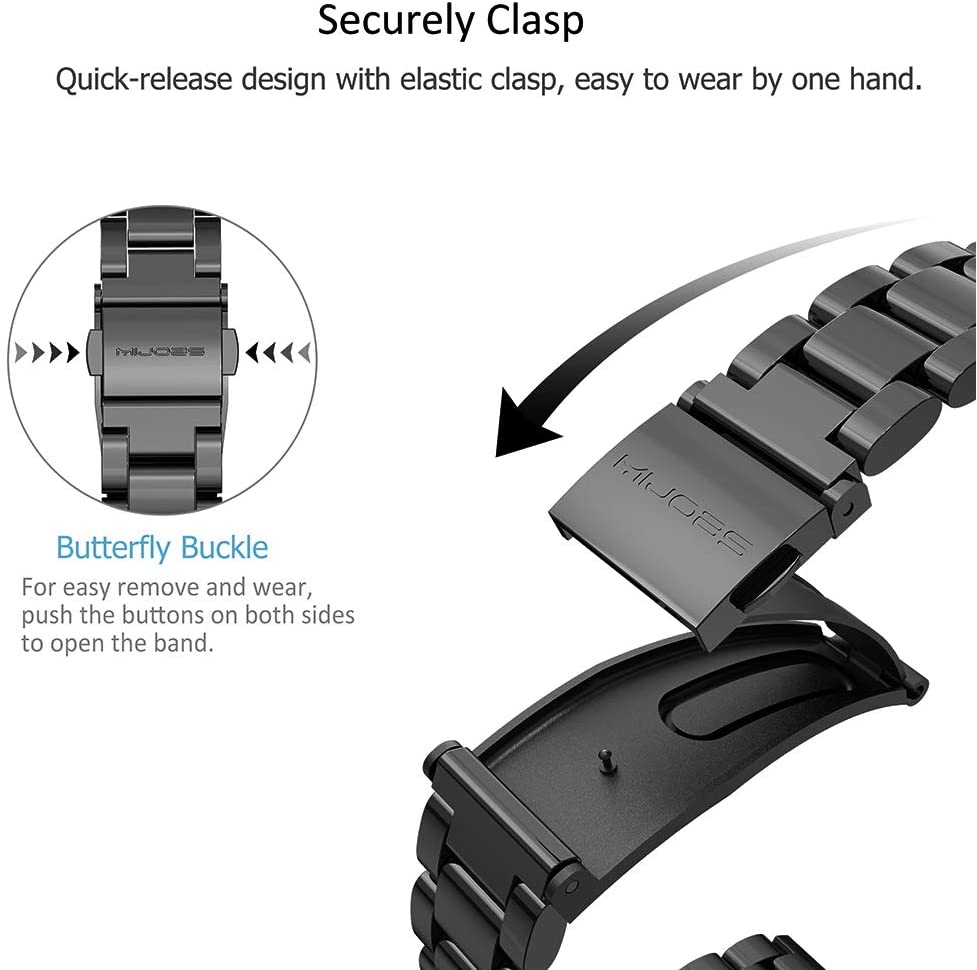 Mi Band 6 Strap for Xiaomi Mi Band 5 4 3, Stainless Steel Watch Band Metal Replacement Bracelet Wristband for Mi Smart Band 5 Black