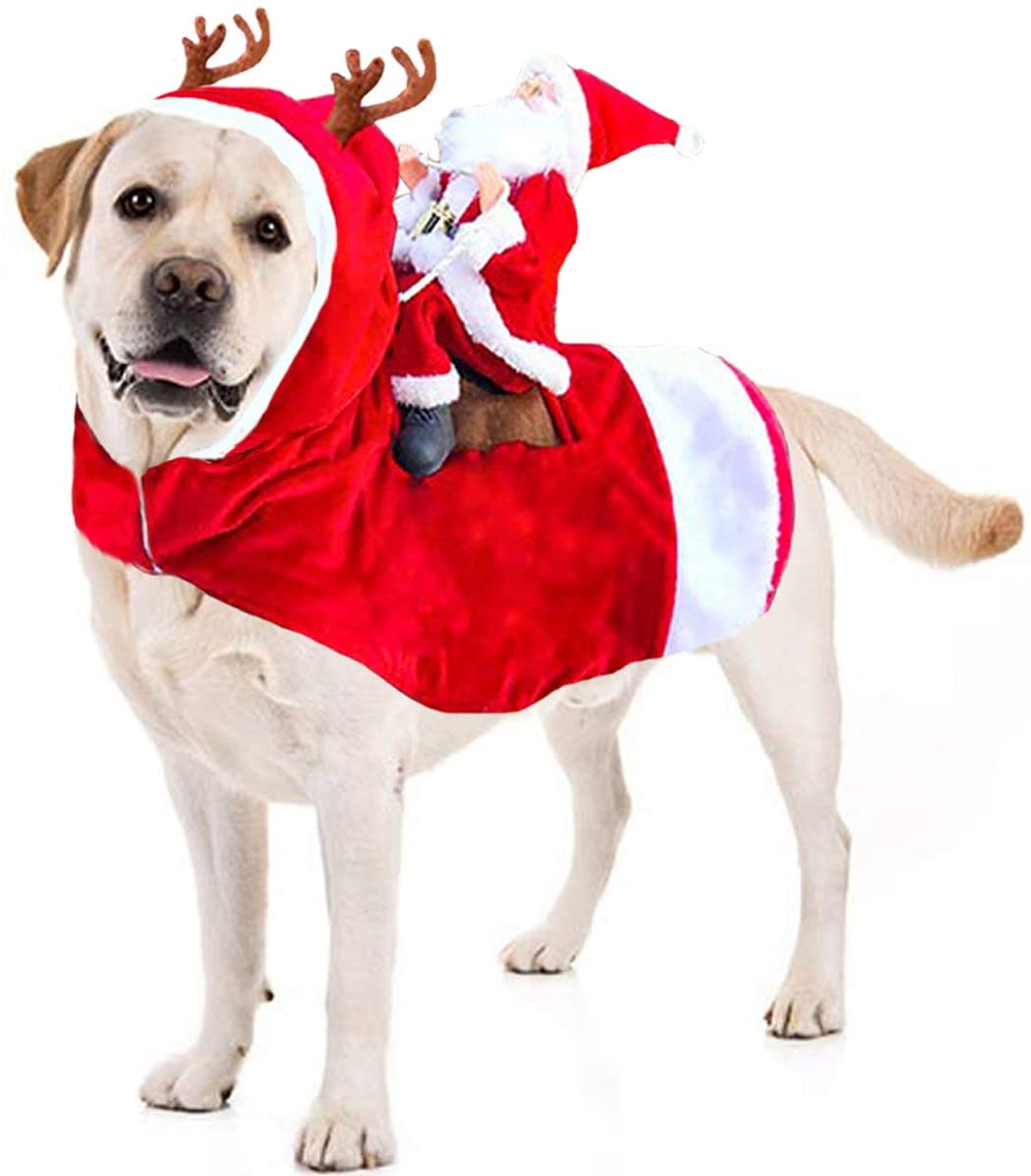 Dog Christmas Costume Dog Santa Claus Costume Dog Cat Christmas Holiday Outfit Pet Christmas Clothes Running Santa Claus Riding on Pet for Medium to Large Sized Dogs