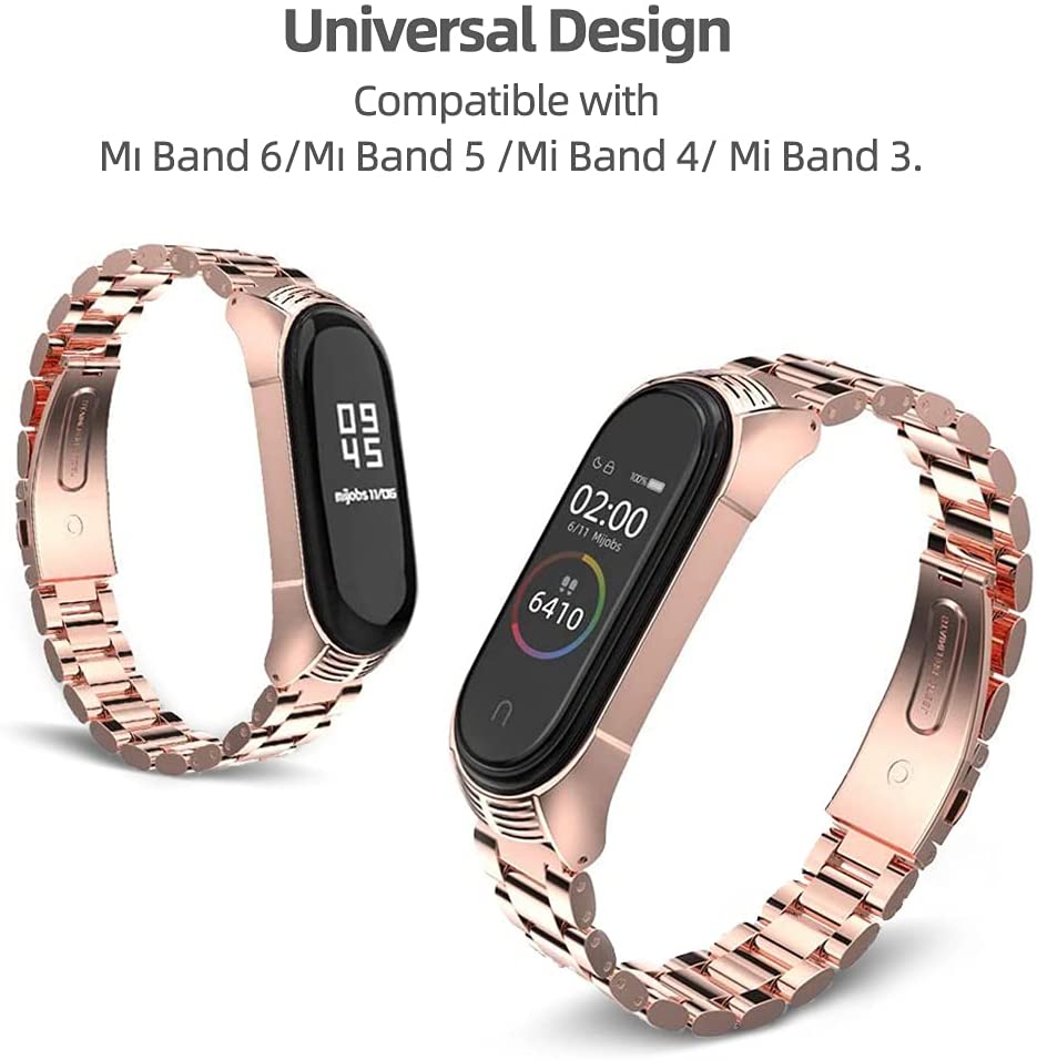 Mi Band 6 Strap for Xiaomi Mi Band 5 4 3, Stainless Steel Watch Band Metal Replacement Bracelet Wristband for Mi Smart Band 5 Black