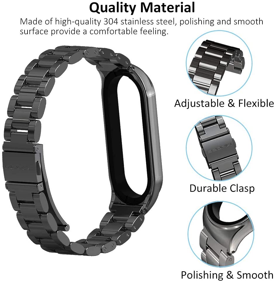 Mi Band 6 Strap for Xiaomi Mi Band 5 4 3, Stainless Steel Watch Band Metal Replacement Bracelet Wristband for Mi Smart Band 5 Black